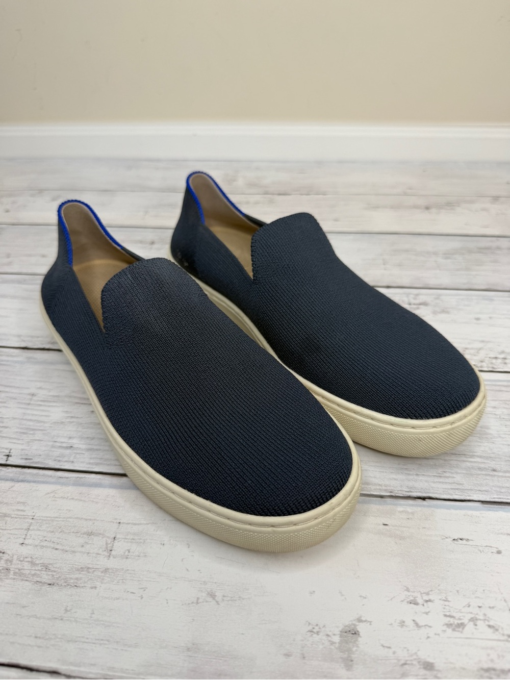 Rothy's Navy Knit Slip-On Sneakers with Cream Sole